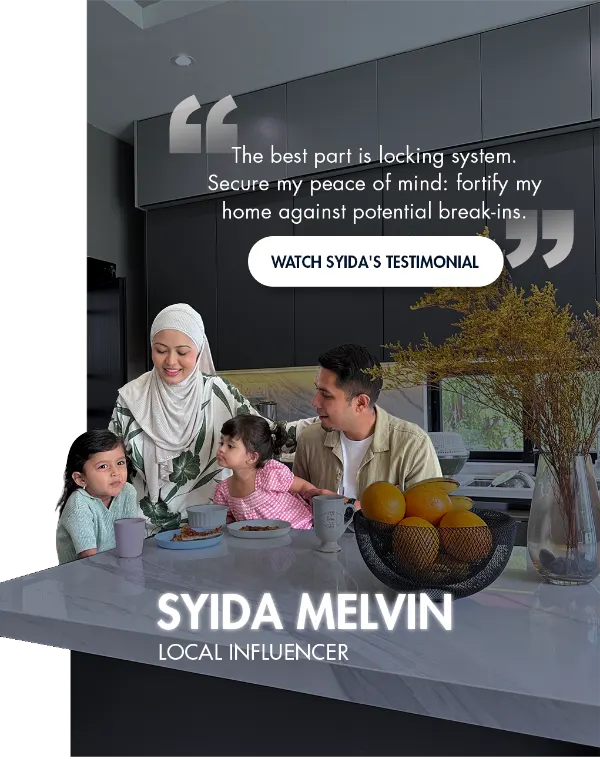 Influencer Syida Melvin and family in their kitchen, a DELUX customer