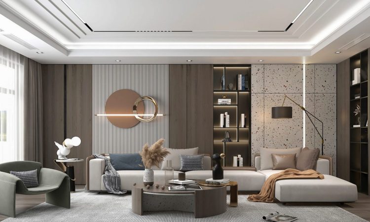 3d rendering modern living room interior design concept